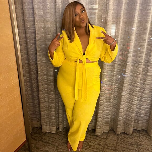 GarnerStyle × FTF Yellow Linen Wide-Leg Pants | Plus Size 2X | NWT - Picture 2 of 7